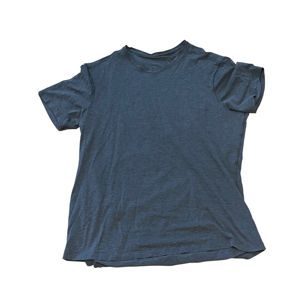 Lululemon Mens V-Neck Short Sleeve Tee Heathered Blue Athletic Shirt Size M I08